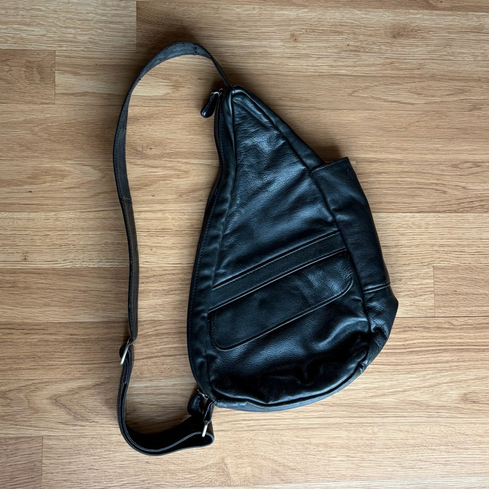 Black Leather Ameribag Sling Bag- Minimalist Crossbody